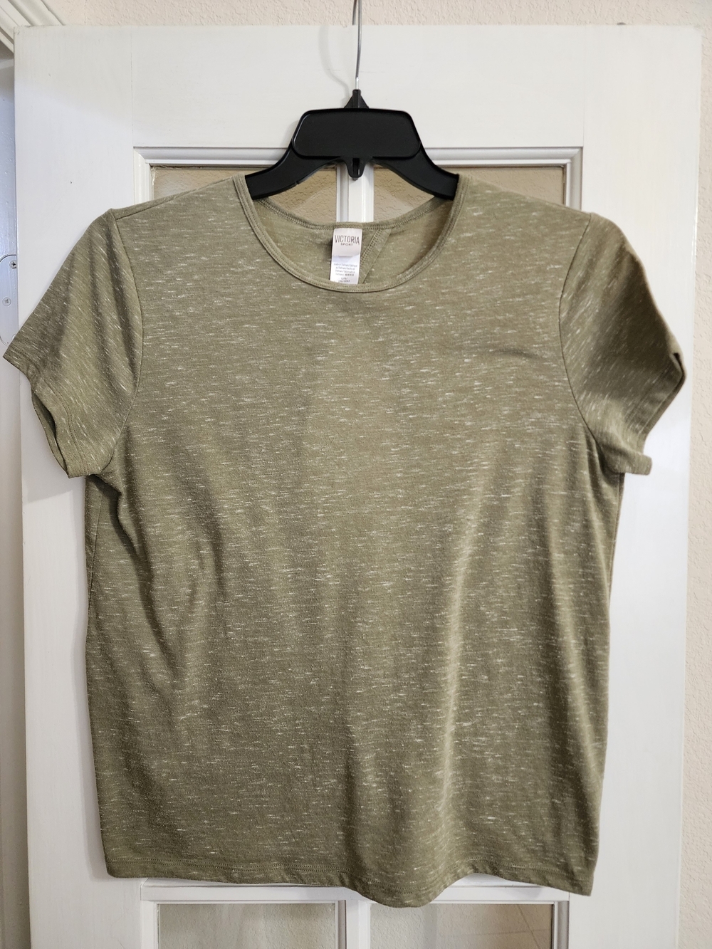 Victoria Sport Open Back Tie Knot Tee Olive Green Heathered Top Large